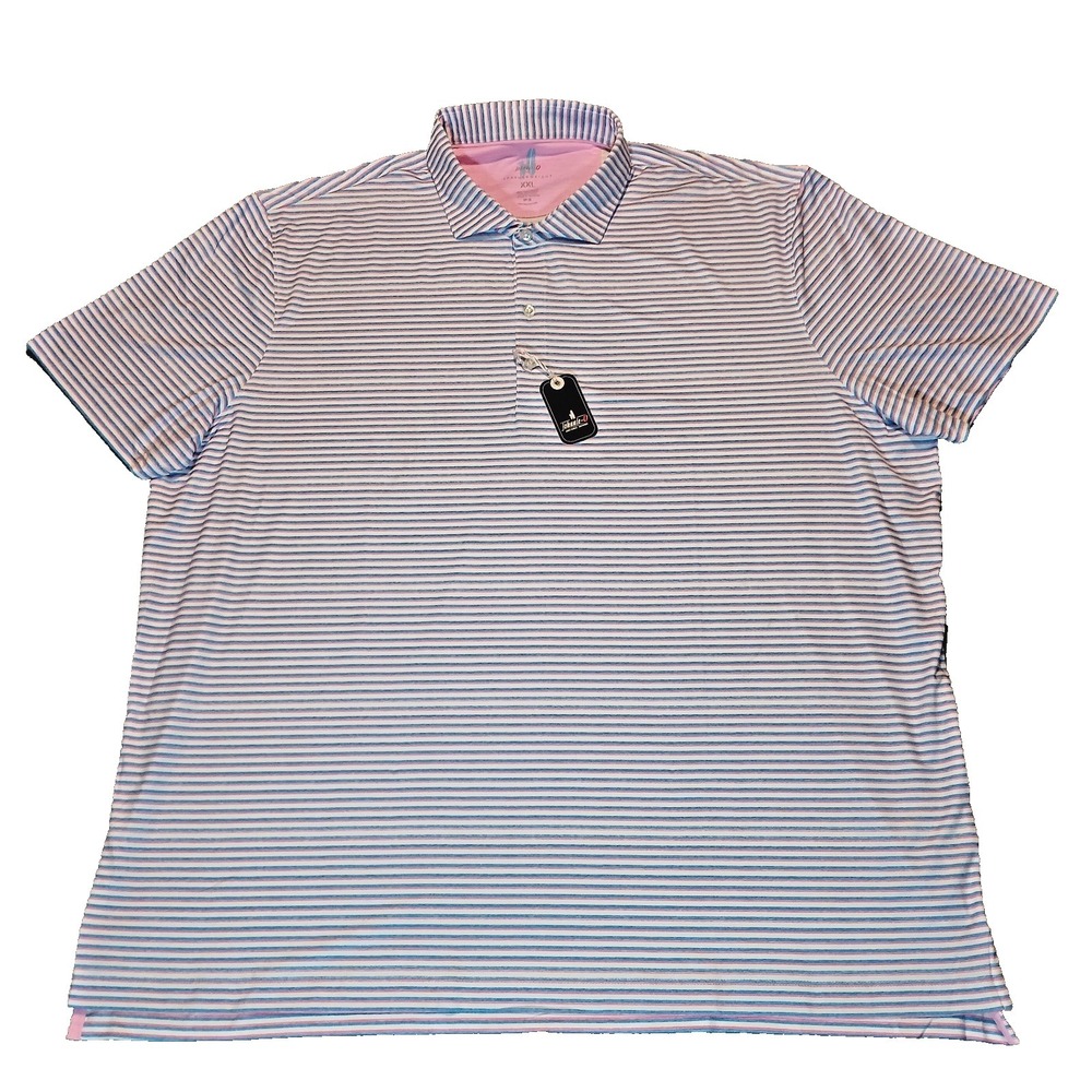 Johnnie-O Men's Warwick Featherweight Striped Polo Shirt Porto Pink Size-XXL NWT